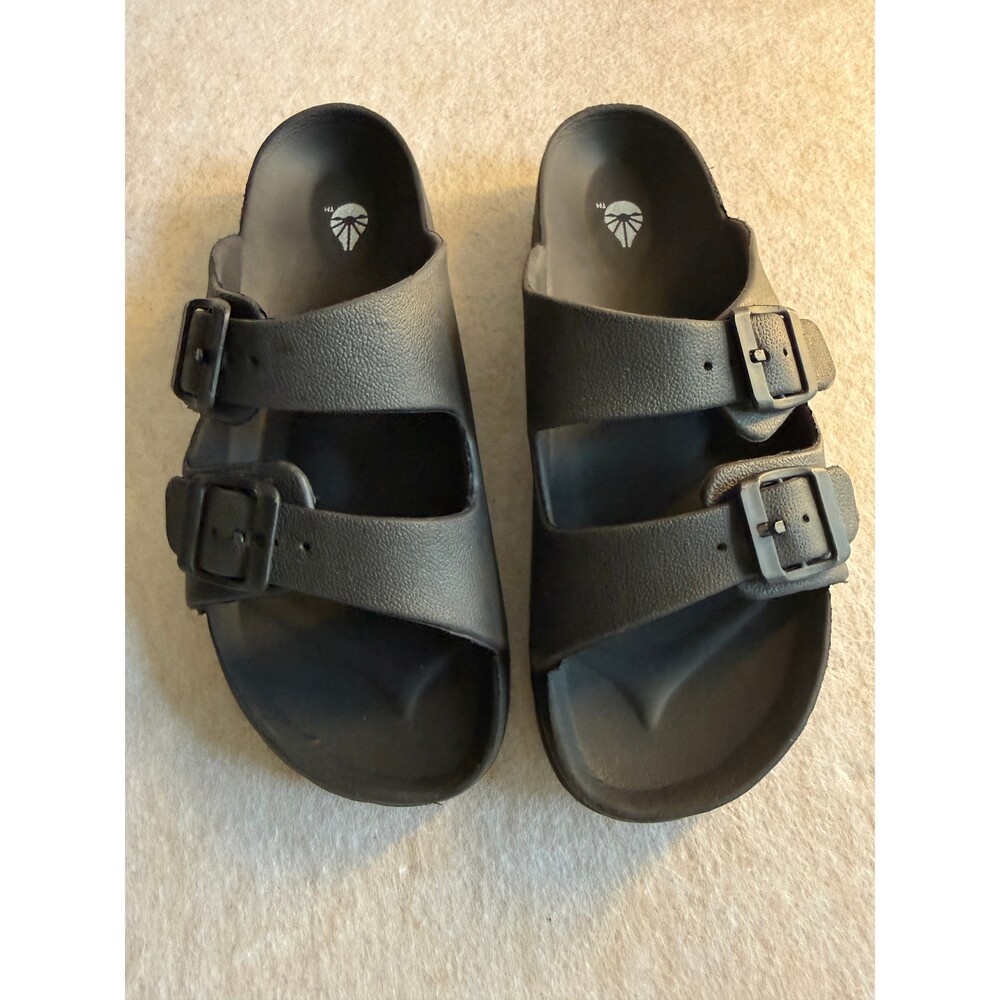 Men’s Black Double Strap Slide Sandals Size 8 Buckle Comfort Casual Beach Slides